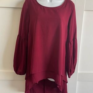 High low long sleeve dress / Merlot / small